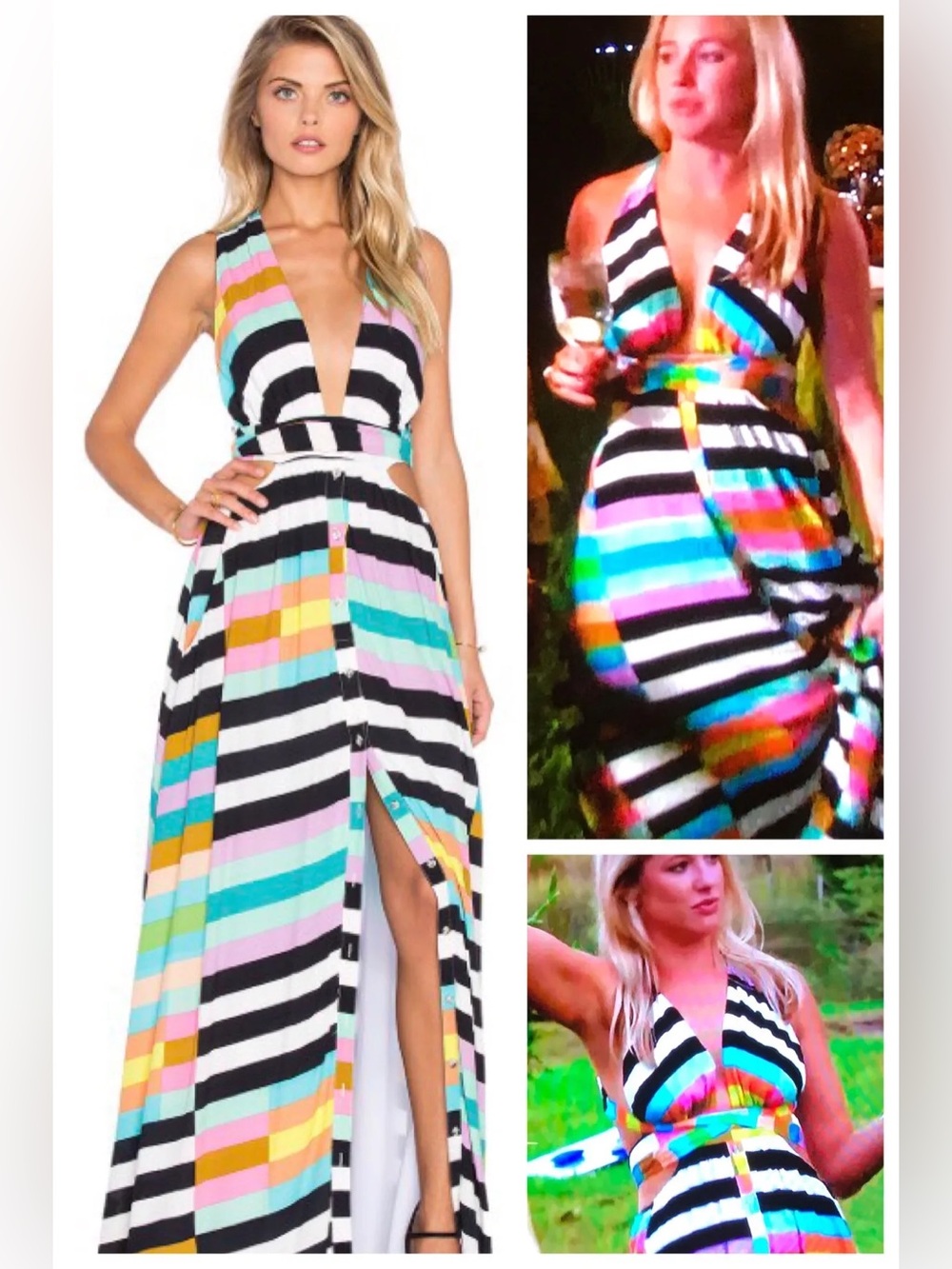 Mara Hoffman Halter Wrap Top Maxi Dress in Flag Stripe Rainbow Size 2 - Picture 3 of 10